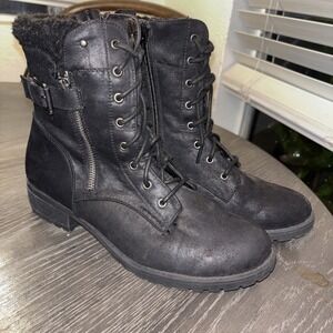 Sketchers Womens Size 10 Black Suede Lace Up Casual Combat Boots
